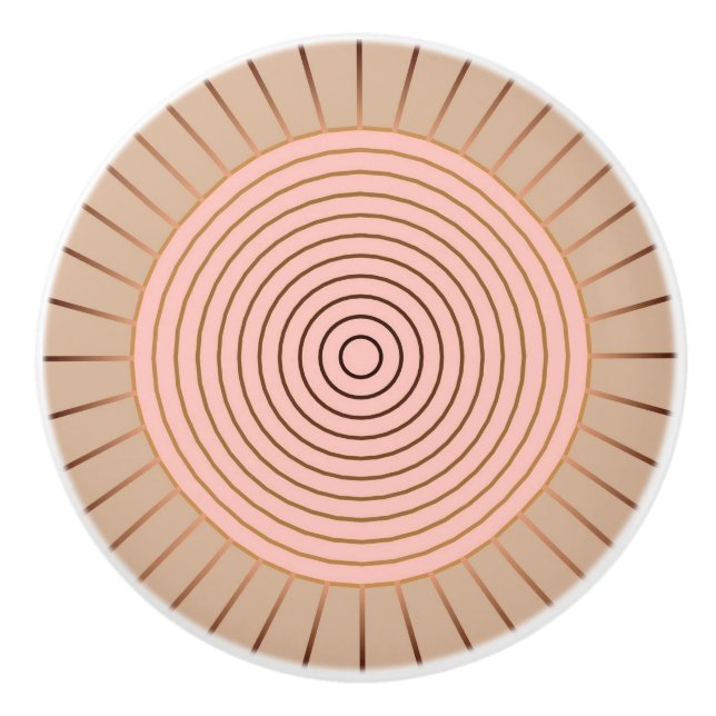 Bouton De Porte En Céramique Sunburst géométrique moderne - Peach et Tan (Devant)