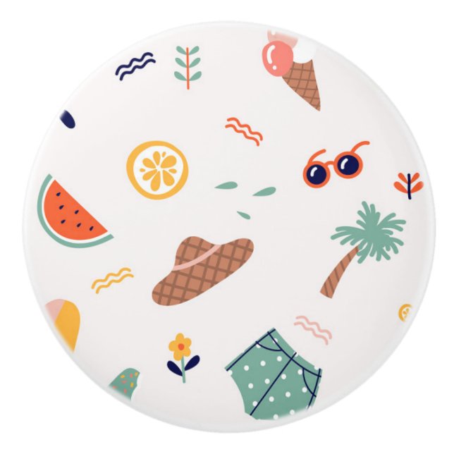 Bouton De Porte En Céramique Sunny Beach Fun Motif (Devant)