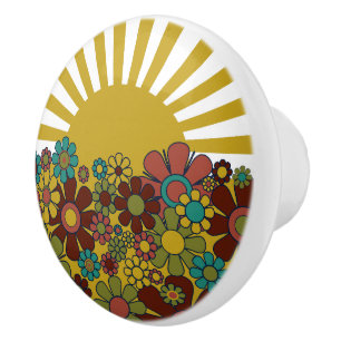 Bouton De Porte En Céramique Sunshine Retro Garden Vintage esthétique