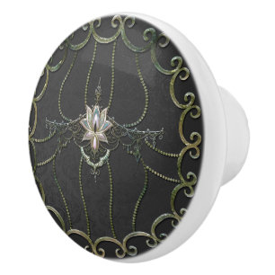 Bouton De Porte En Céramique Superbe fleur de lotus élégante.