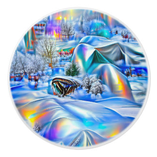 Bouton De Porte En Céramique Surreal Winter Wonderland avec lumière Iridescente