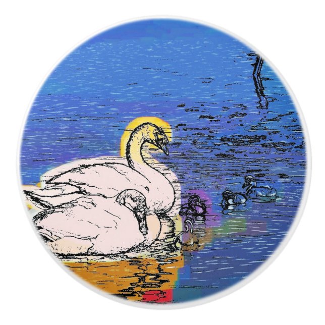 BOUTON DE PORTE EN CÉRAMIQUE SWANS (Devant)