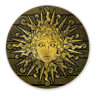 Bouton De Porte En Céramique Symbole d'Apollo Sun sur le motif principal grec