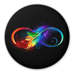 Bouton De Porte En Céramique Symbole d'infini avec plume arc-en-ciel