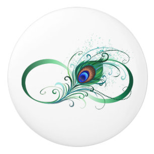 Bouton De Porte En Céramique Symbole d'infini avec plume de paon