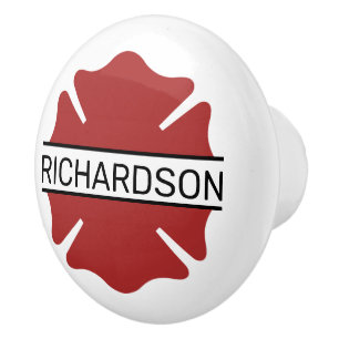 Bouton De Porte En Céramique Symbole logo rouge du pompier personnalisé