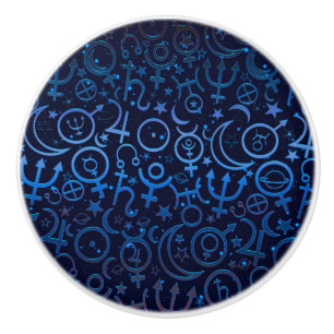Bouton De Porte En Céramique Symboles planétaires bleus Univers mystique Planèt