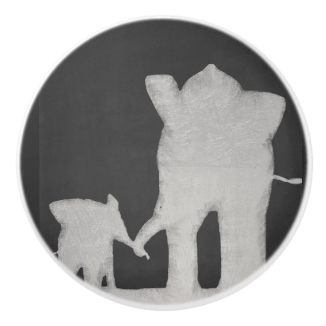 Bouton De Porte En Céramique Tableau de famille d'éléphant (Devant)