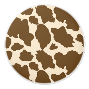 Bouton De Porte En Céramique Taches Marron Impression Vache Agriculteur Animaux