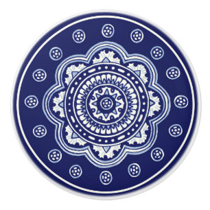 Bouton De Porte En Céramique Talavera bleu et blanc Cinq