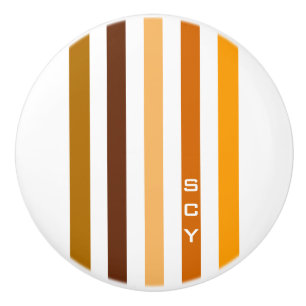 Bouton De Porte En Céramique Tan Brown Orange Vertical Stripes Monogramme