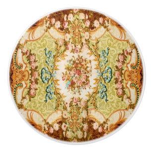 Bouton De Porte En Céramique tapisserie rose à fleurs baroque victorienne