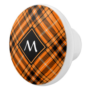 Bouton De Porte En Céramique Tartan orange d'Halloween
