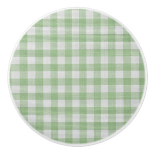 Bouton De Porte En Céramique Tartan vert et blanc plaid texture écossaise