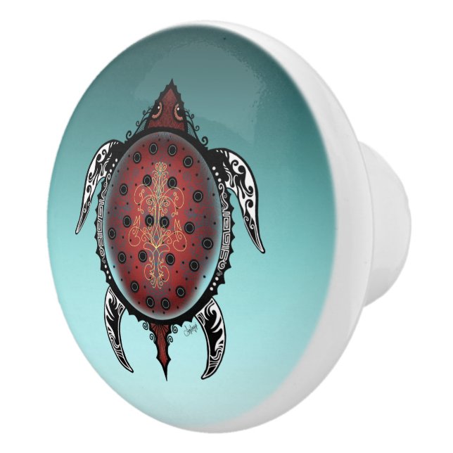 Bouton De Porte En Céramique Tatouage de Fantasy Turtle (Droite)