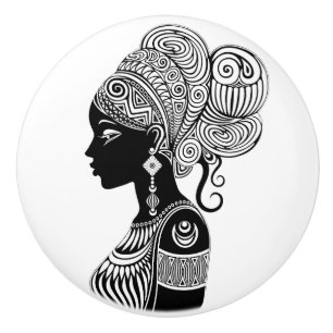 Bouton De Porte En Céramique Tatouage Tribal Portrait de Fille Africaine