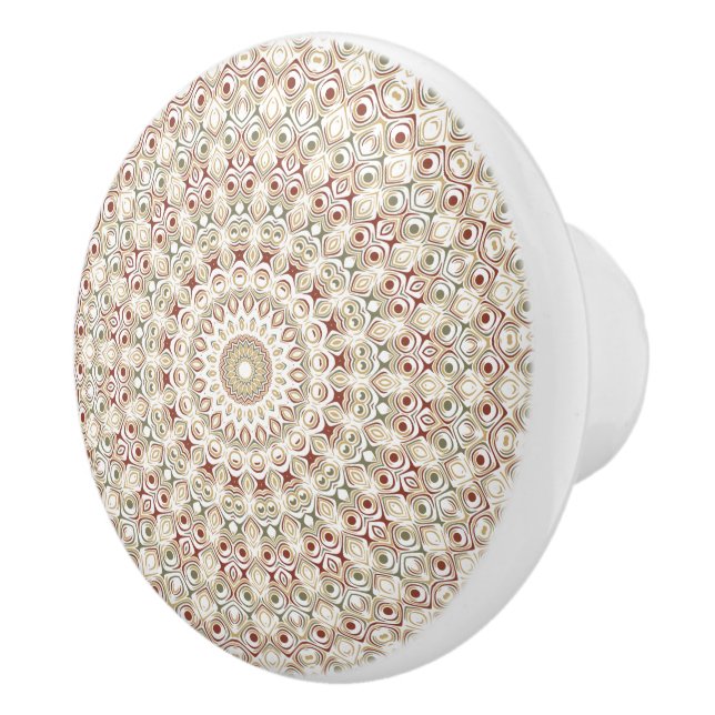 Bouton De Porte En Céramique Taupe de terre et Motif de mandala de rouille (Droite)