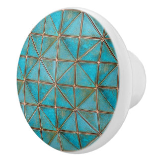 Bouton De Porte En Céramique Teal faux-copper patina X-pattern aged texture 