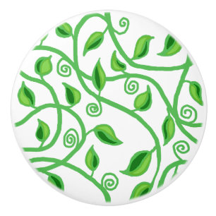 Bouton De Porte En Céramique Tendres feuilles de vigne verte