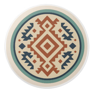 Bouton De Porte En Céramique Terracotta Cobalt Diamond Zapotec Ceramic Knob