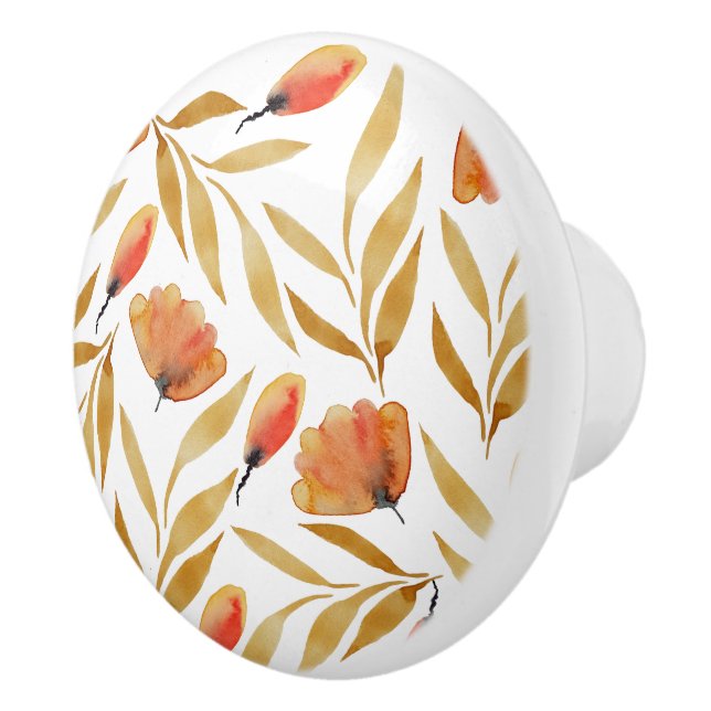 Bouton De Porte En Céramique Terracotta Mustard Jaune Floral (Droite)