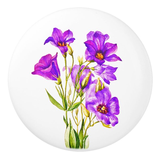 Bouton De Porte En Céramique Texas Bluebells Eustoma Russellianum (Devant)