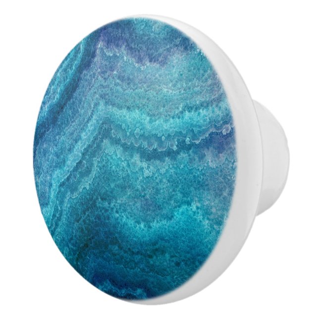 Bouton De Porte En Céramique Texture d'Agate Turquoise Bleu (Droite)