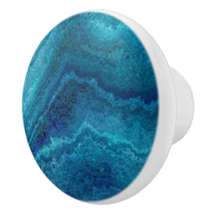 Bouton De Porte En Céramique Texture d'Agate Turquoise Bleu 