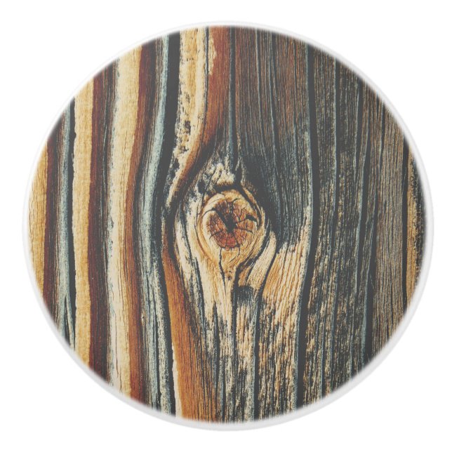 Bouton De Porte En Céramique Texture du noeud du grain de bois (Devant)