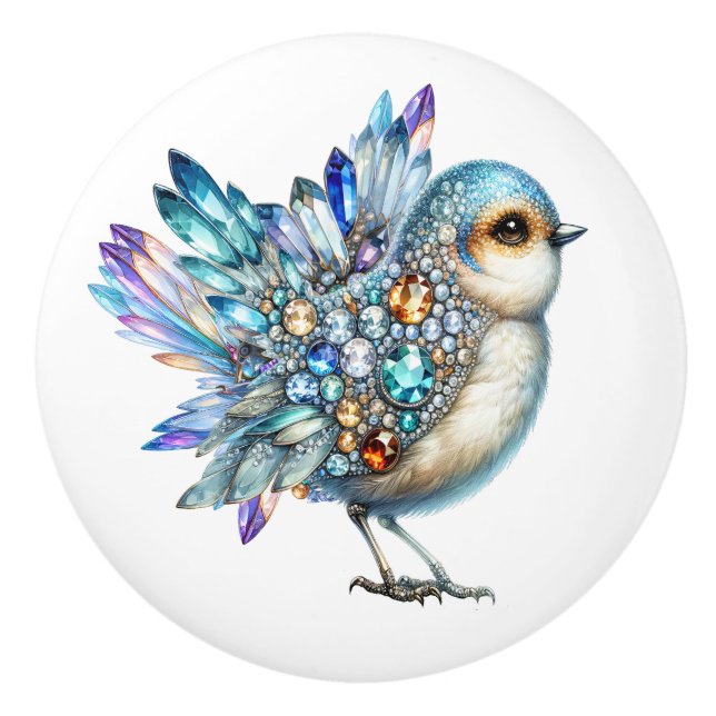 Bouton De Porte En Céramique Thème Bling Birds (Devant)