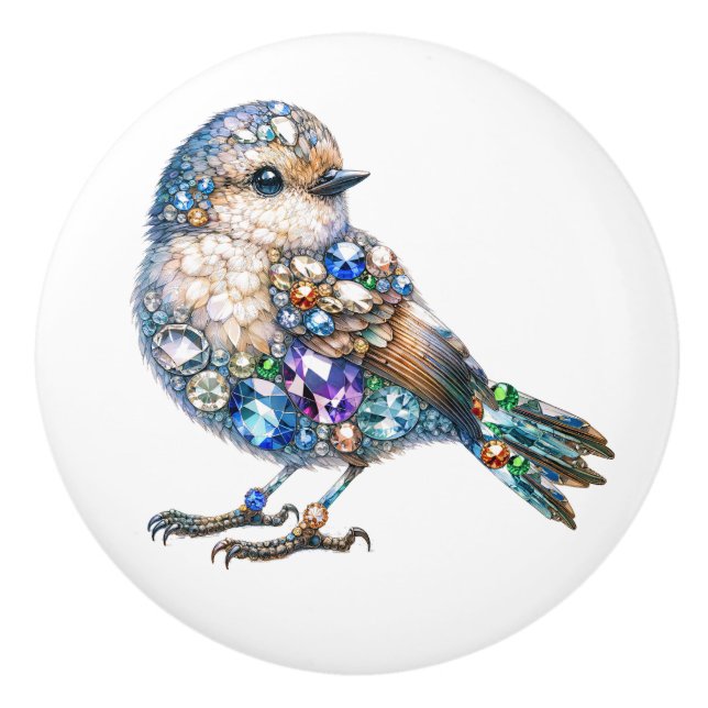 Bouton De Porte En Céramique Thème Bling Birds (Devant)