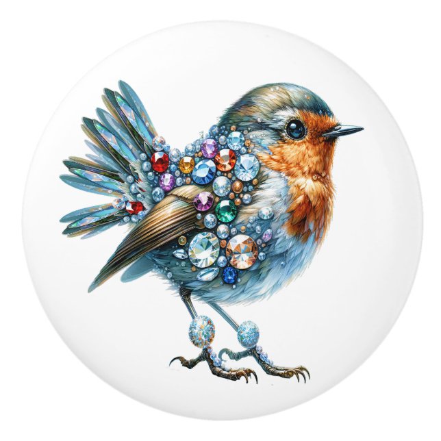 Bouton De Porte En Céramique Thème Bling Birds (Devant)