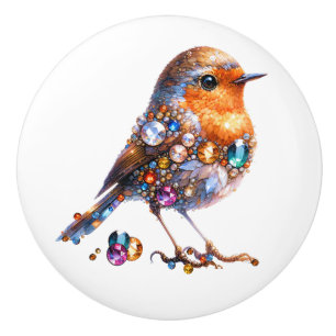 Bouton De Porte En Céramique Thème Bling Birds