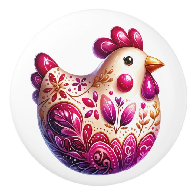 Bouton De Porte En Céramique Thème de poulet en céramique (Devant)