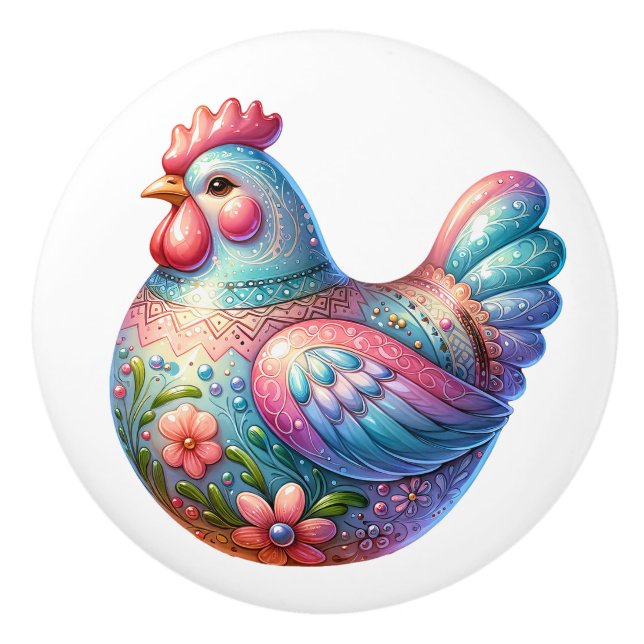 Bouton De Porte En Céramique Thème de poulet en céramique (Devant)