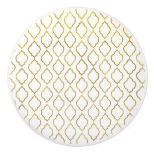 Bouton De Porte En Céramique Thème indien glam marocain arabe or et blanc