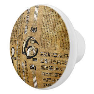 Bouton De Porte En Céramique Thoth - Dieu Djhuty égyptien - Or et Perle