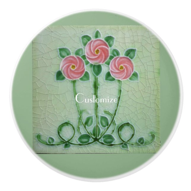 Bouton De Porte En Céramique Three Pink Roses Thunder_cove (Devant)