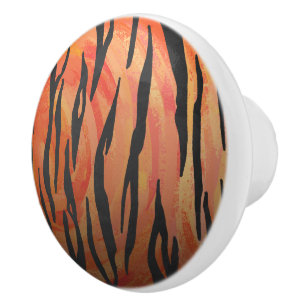 Bouton De Porte En Céramique Tiger chaud orange et noir