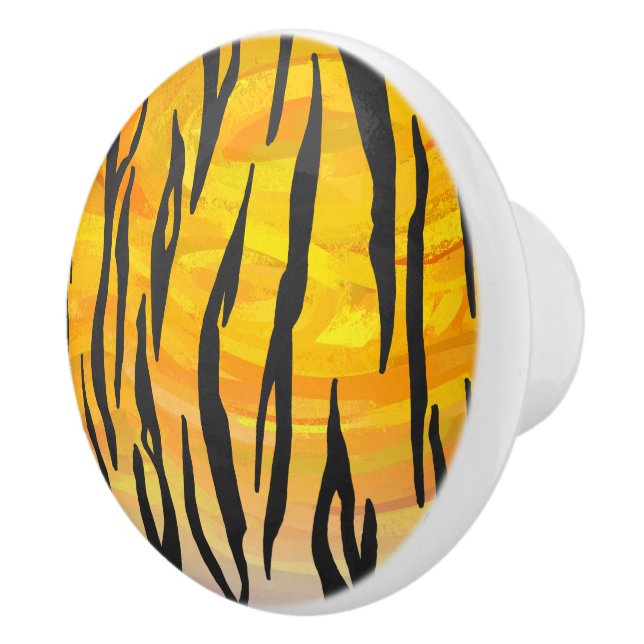Bouton De Porte En Céramique Tiger noir et orange (Droite)