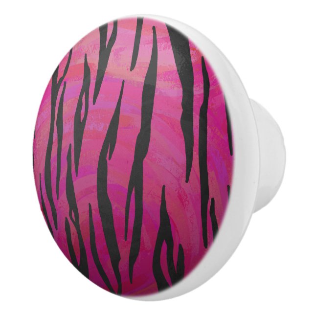 Bouton De Porte En Céramique Tiger rose chaud et noir (Droite)