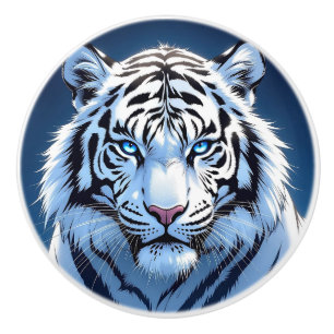 Bouton De Porte En Céramique Tigre blanc aux yeux bleus
