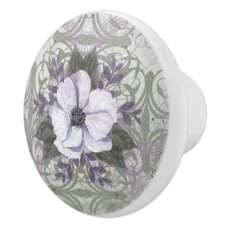 Bouton De Porte En Céramique Tirage de bouton en mode Sage et Lavender Floral
