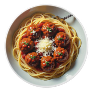 Bouton De Porte En Céramique Tirelire Spaghetti et Boulettes de Viande Cuisine