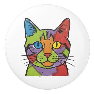 Bouton De Porte En Céramique Tiroir céramique chat coloré
