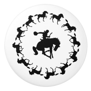 Bouton De Porte En Céramique Tiroir de cavalier Bronc vintage