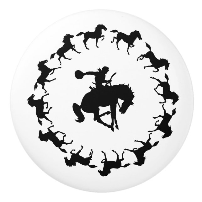Bouton De Porte En Céramique Tiroir de cavalier Bronc vintage (Devant)