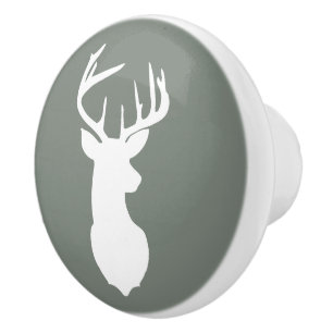 Bouton De Porte En Céramique Tiroir de tête de cerf Buck Camo vert
