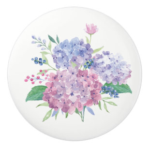 Bouton De Porte En Céramique Tiroir en céramique - Aquarelle Hydrangeas