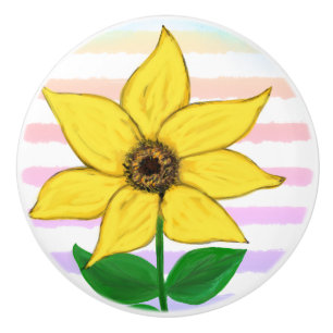 Bouton De Porte En Céramique Tirures d'aquarelle de tournesol jaune